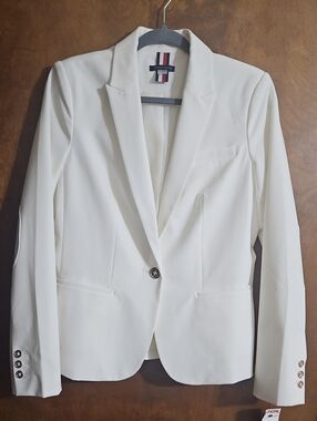 Tommy Hilfiger Women's Cream Single-Button Notch Lapel Blazer